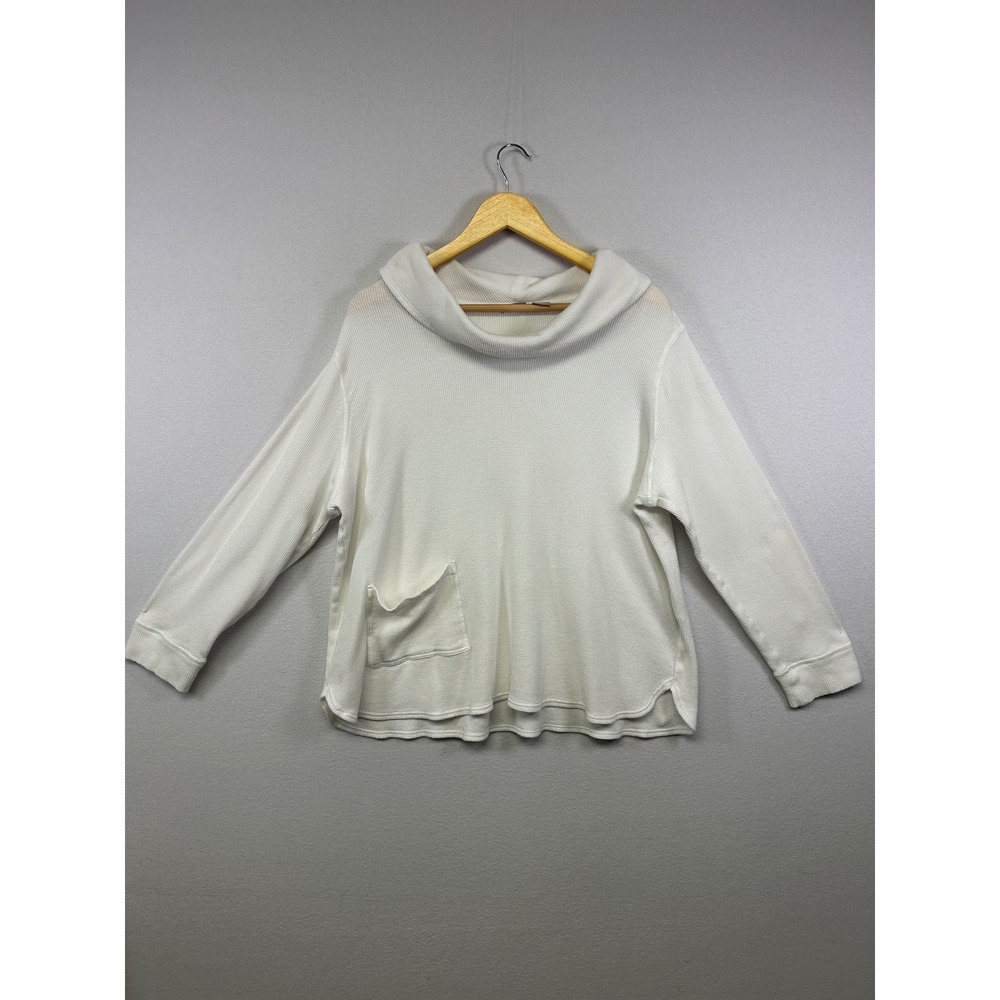 Minimalist Chicos Zenergy Women XL White‎ Waffle Knit Cowl Neck Pullover Top